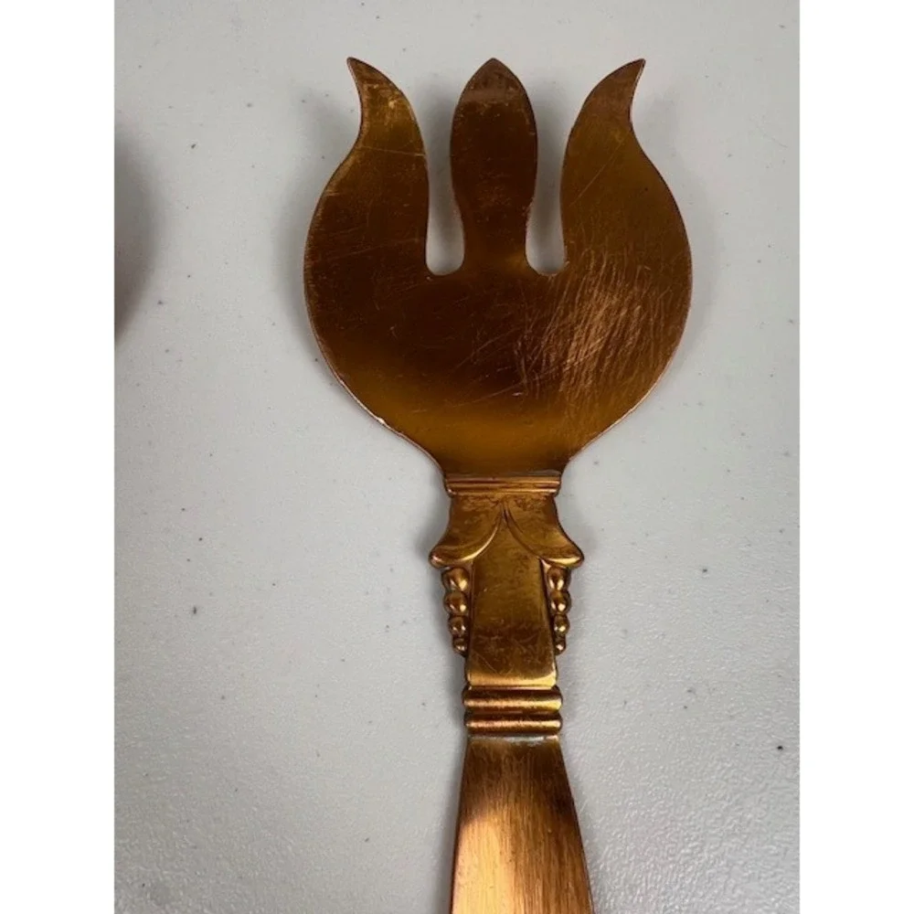 Vintage Copper Salad Serving Set Mid‎ Century Modern Spoon and Fork 12 Inch 2pc